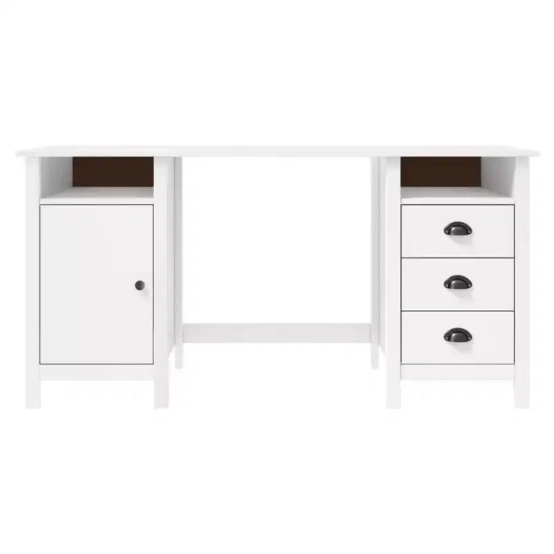 vidaXL Bureau blanc en pin massif Bureau standard rectangulaire rustique