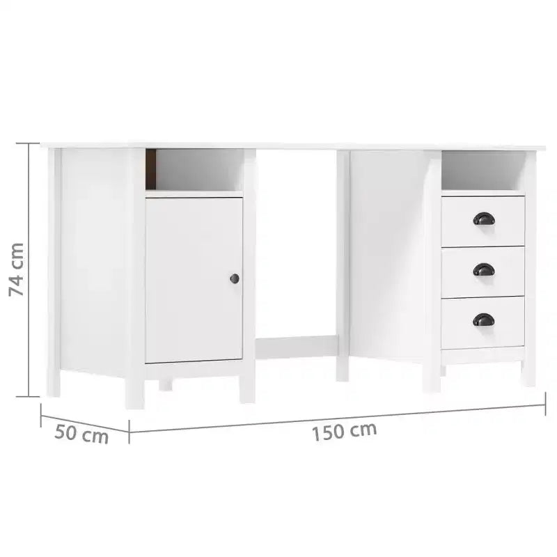vidaXL Bureau blanc en pin massif Bureau standard rectangulaire rustique