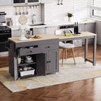 74,5 desserte de cuisine roulante sur roulettes avec plateau extensible, porte-épices, 2 tiroirs et 4 portes ; chariot gris pour la maison, la cuisine ou le garage