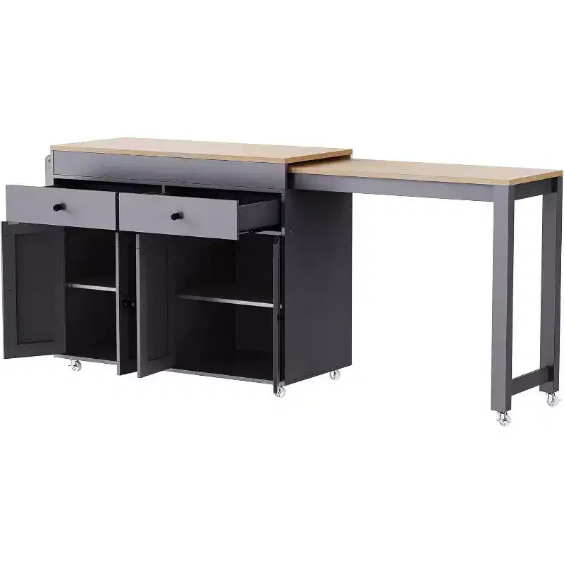 74,5 desserte de cuisine roulante sur roulettes avec plateau extensible, porte-épices, 2 tiroirs et 4 portes ; chariot gris pour la maison, la cuisine ou le garage