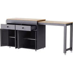 74,5 desserte de cuisine roulante sur roulettes avec plateau extensible, porte-épices, 2 tiroirs et 4 portes ; chariot gris pour la maison, la cuisine ou le garage