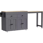 74,5 desserte de cuisine roulante sur roulettes avec plateau extensible, porte-épices, 2 tiroirs et 4 portes ; chariot gris pour la maison, la cuisine ou le garage