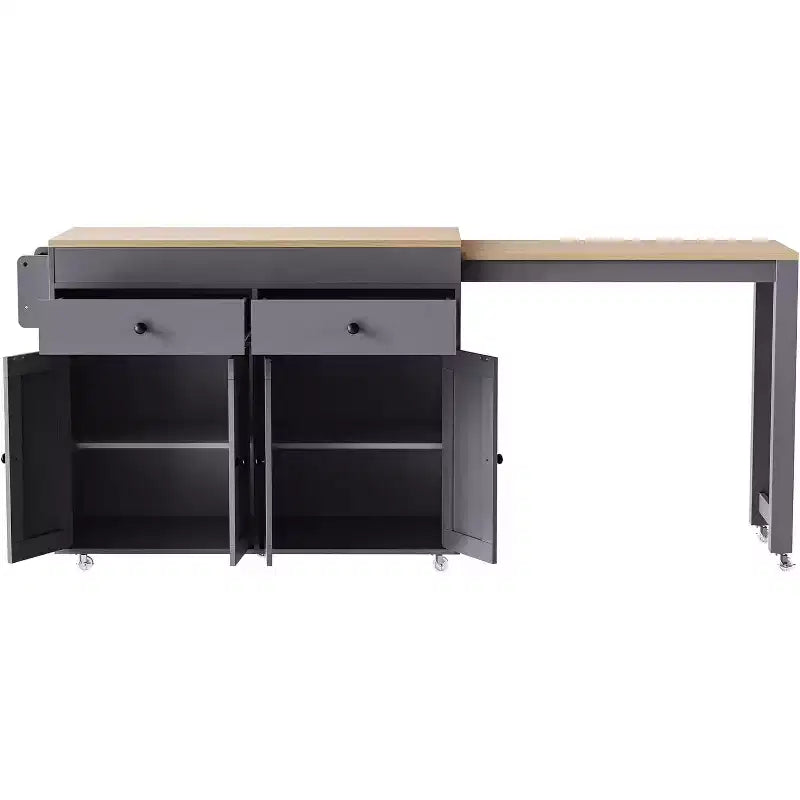 74,5 desserte de cuisine roulante sur roulettes avec plateau extensible, porte-épices, 2 tiroirs et 4 portes ; chariot gris pour la maison, la cuisine ou le garage