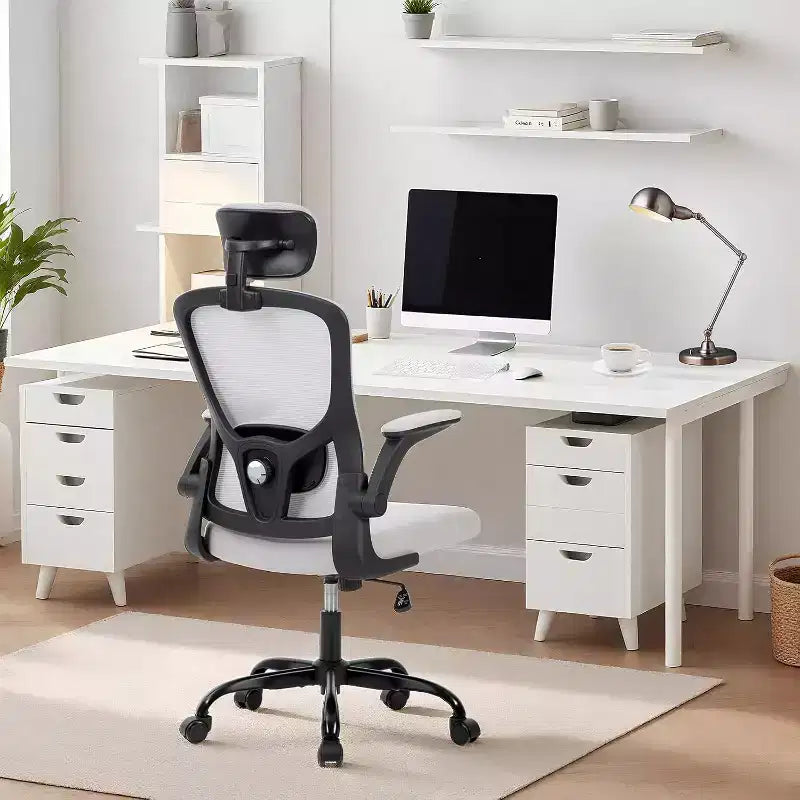 Chaise de bureau ergonomique Acekool avec appui-tête réglable, accoudoirs relevables, chaise de bureau en maille pour bureau à domicile