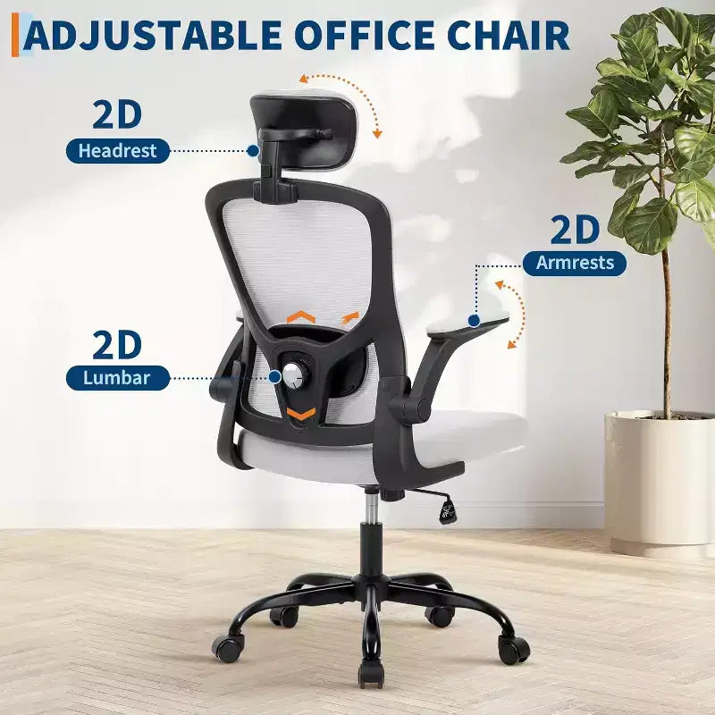 Chaise de bureau ergonomique Acekool avec appui-tête réglable, accoudoirs relevables, chaise de bureau en maille pour bureau à domicile