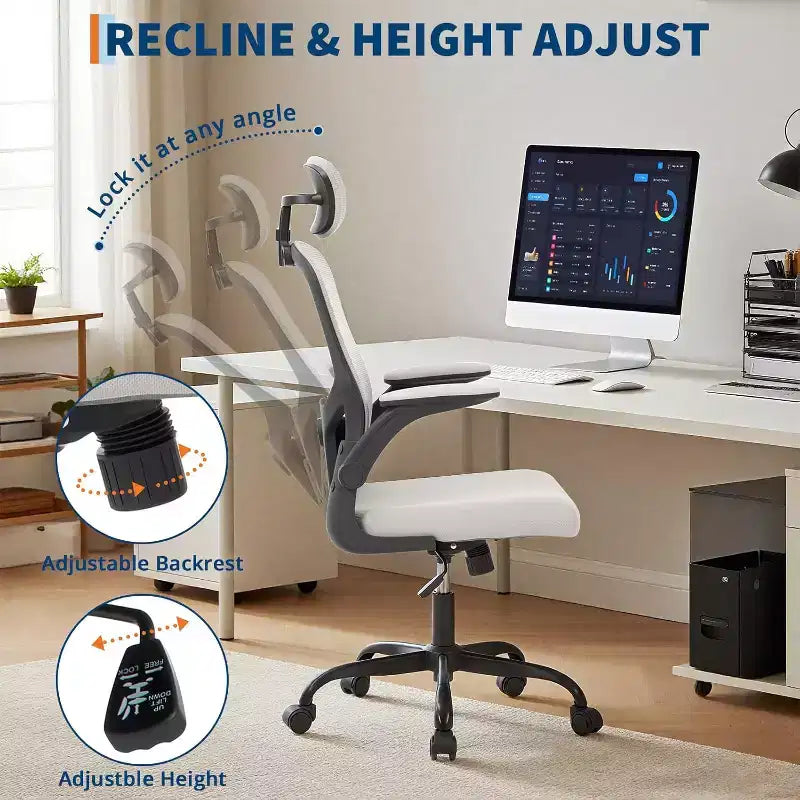 Chaise de bureau ergonomique Acekool avec appui-tête réglable, accoudoirs relevables, chaise de bureau en maille pour bureau à domicile