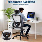 Chaise de bureau ergonomique Acekool avec appui-tête réglable, accoudoirs relevables, chaise de bureau en maille pour bureau à domicile