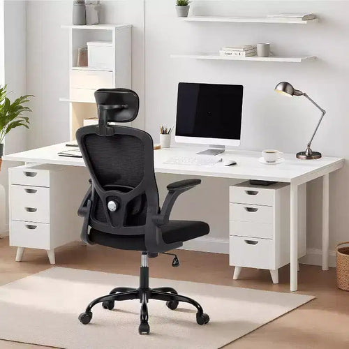 Chaise de bureau ergonomique Acekool avec appui-tête réglable, accoudoirs relevables, chaise de bureau en maille pour bureau à domicile
