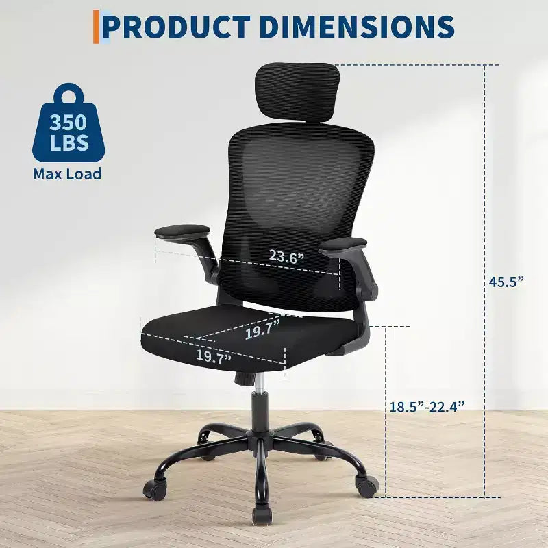 Chaise de bureau ergonomique Acekool avec appui-tête réglable, accoudoirs relevables, chaise de bureau en maille pour bureau à domicile