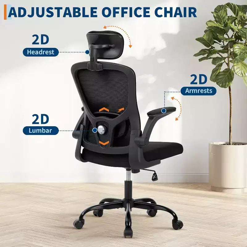 Chaise de bureau ergonomique Acekool avec appui-tête réglable, accoudoirs relevables, chaise de bureau en maille pour bureau à domicile