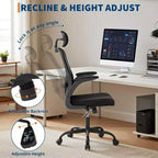 Chaise de bureau ergonomique Acekool avec appui-tête réglable, accoudoirs relevables, chaise de bureau en maille pour bureau à domicile