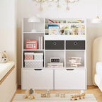 Bibliothèque enfant 47,8 pouces avec tiroirs, meuble de rangement pour jouets moderne, armoire de rangement au sol avec casiers en bois, coffre à jouets pour salle de jeux, chambre d'enfant, chambre de bébé