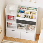 Bibliothèque enfant 47,8 pouces avec tiroirs, meuble de rangement pour jouets moderne, armoire de rangement au sol avec casiers en bois, coffre à jouets pour salle de jeux, chambre d'enfant, chambre de bébé