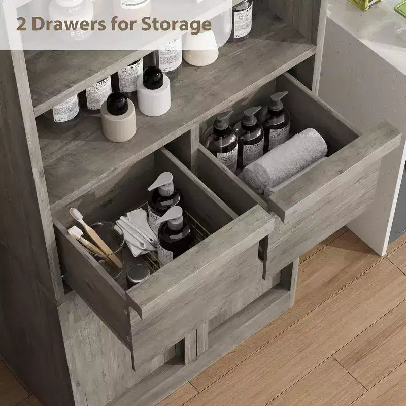 Meuble de salle de bain haut Acekool, meuble de rangement avec étagères fermées et tiroirs pour salle de bain ou cuisine