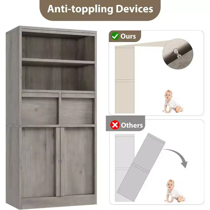Meuble de salle de bain haut Acekool, meuble de rangement avec étagères fermées et tiroirs pour salle de bain ou cuisine