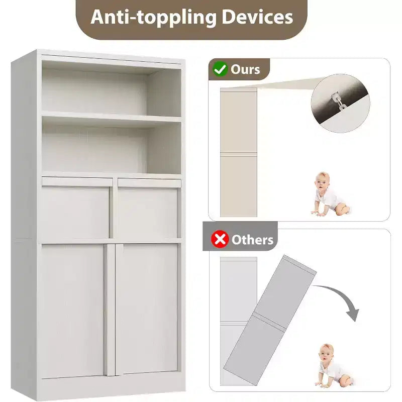 Meuble de salle de bain haut Acekool, meuble de rangement avec étagères fermées et tiroirs pour salle de bain ou cuisine