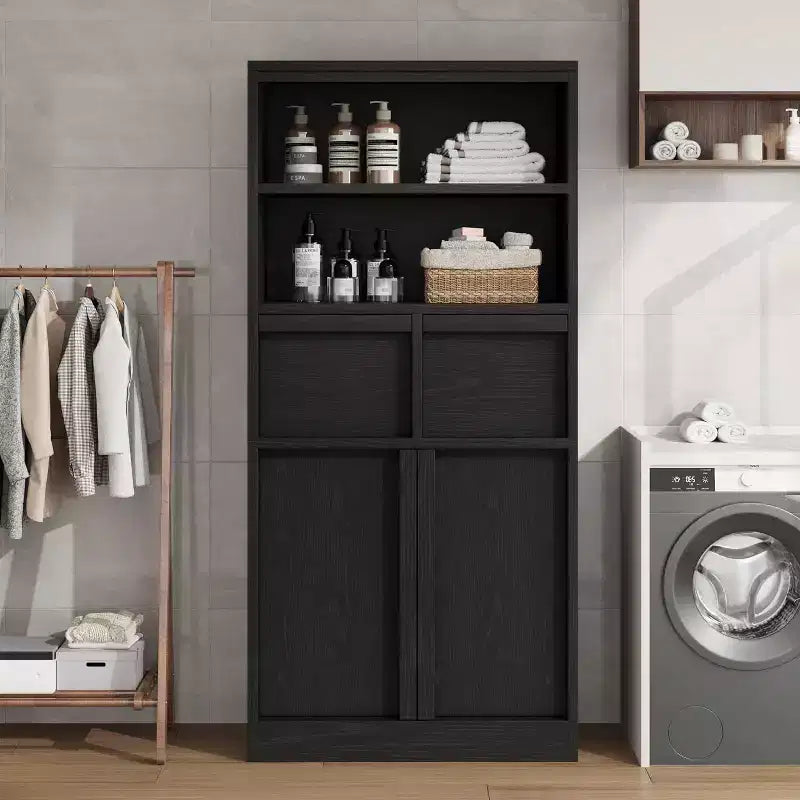 Meuble de salle de bain haut Acekool, meuble de rangement avec étagères fermées et tiroirs pour salle de bain ou cuisine