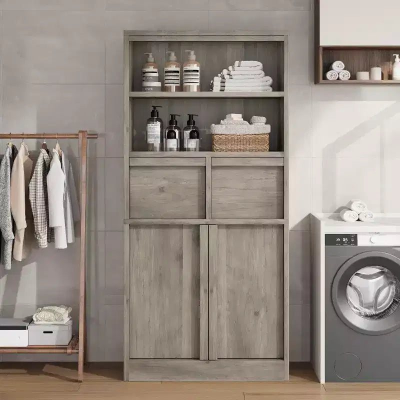Meuble de salle de bain haut Acekool, meuble de rangement avec étagères fermées et tiroirs pour salle de bain ou cuisine
