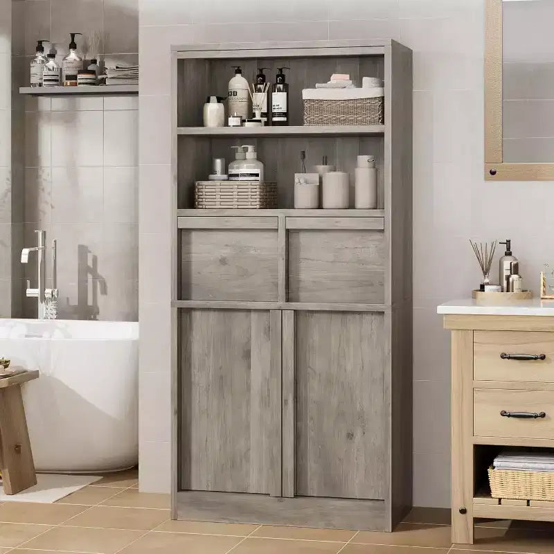 Meuble de salle de bain haut Acekool, meuble de rangement avec étagères fermées et tiroirs pour salle de bain ou cuisine