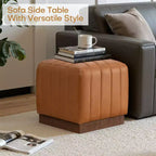 Bekrvio Cube Pouf Ottoman avec Base Effet Bois, Repose-pieds Rembourré en Laine d'Agneau/Cuir avec Cadre en Bois d'Acacia Massif (227 kg), Ottoman de Salon