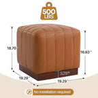 Bekrvio Cube Pouf Ottoman avec Base Effet Bois, Repose-pieds Rembourré en Laine d'Agneau/Cuir avec Cadre en Bois d'Acacia Massif (227 kg), Ottoman de Salon