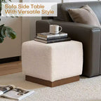 Bekrvio Cube Pouf Ottoman avec Base Effet Bois, Repose-pieds Rembourré en Laine d'Agneau/Cuir avec Cadre en Bois d'Acacia Massif (227 kg), Ottoman de Salon