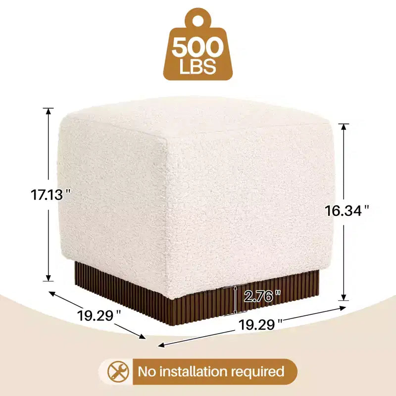 Bekrvio Cube Pouf Ottoman avec Base Effet Bois, Repose-pieds Rembourré en Laine d'Agneau/Cuir avec Cadre en Bois d'Acacia Massif (227 kg), Ottoman de Salon