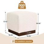 Bekrvio Cube Pouf Ottoman avec Base Effet Bois, Repose-pieds Rembourré en Laine d'Agneau/Cuir avec Cadre en Bois d'Acacia Massif (227 kg), Ottoman de Salon