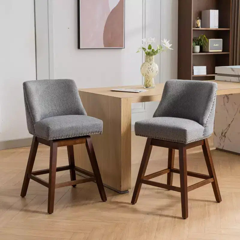 Tabourets de bar pivotants rembourrés Zeus et Ruta, ensemble de 2, hauteur comptoir de 66 cm