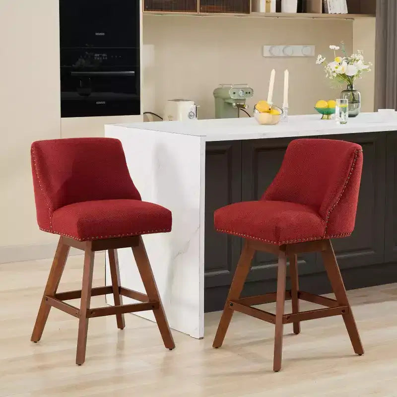 Tabourets de bar pivotants rembourrés Zeus et Ruta, ensemble de 2, hauteur comptoir de 66 cm