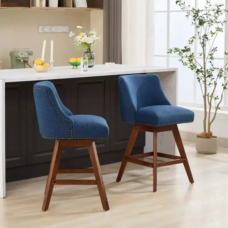 Tabourets de bar pivotants rembourrés Zeus et Ruta, ensemble de 2, hauteur comptoir de 66 cm