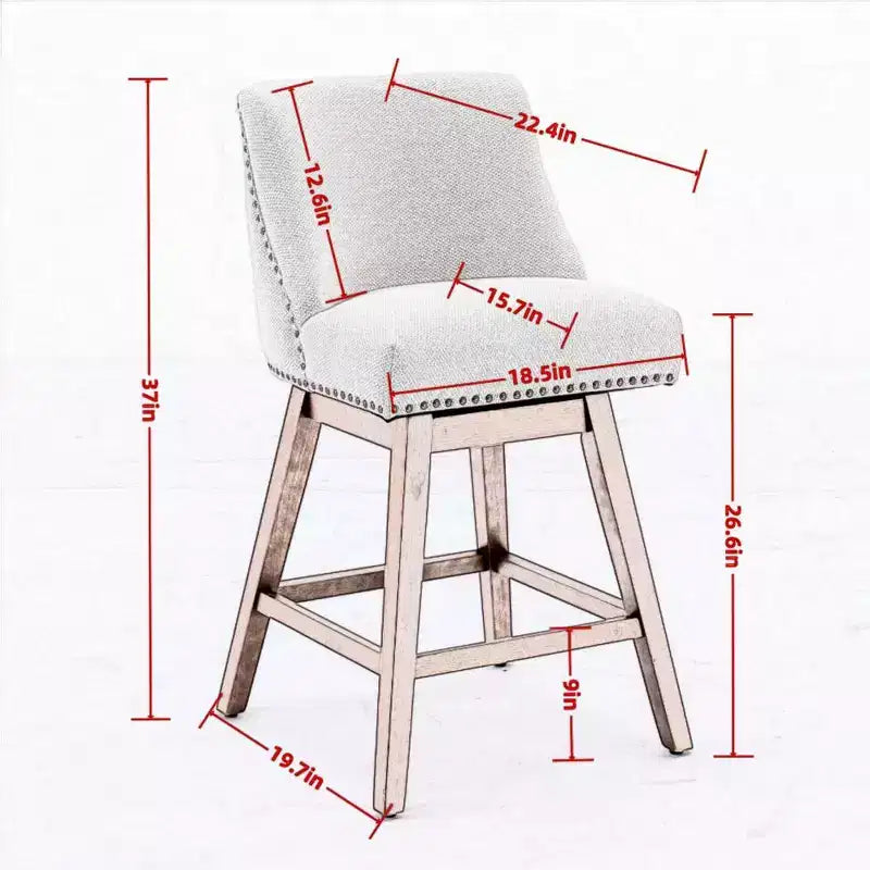 Tabourets de bar pivotants rembourrés Zeus et Ruta, ensemble de 2, hauteur comptoir de 66 cm