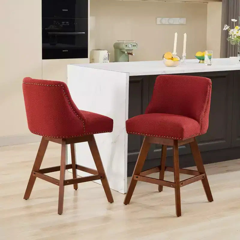 Tabourets de bar pivotants rembourrés Zeus et Ruta, ensemble de 2, hauteur comptoir de 66 cm