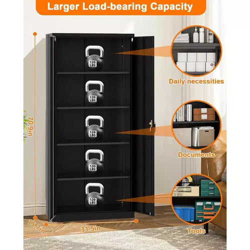 Armoire roulante verrouillable de 183 cm, rangement de garage robuste pour atelier/entrepôt - Conception de porte perforée, armoire mobile en acier (noir)