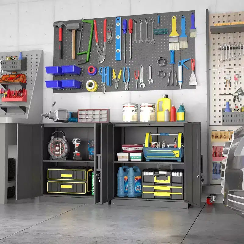 Armoire roulante verrouillable de 183 cm, rangement de garage robuste pour atelier/entrepôt - Conception de porte perforée, armoire mobile en acier (noir)