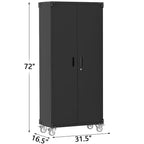 Armoire roulante verrouillable de 183 cm, rangement de garage robuste pour atelier/entrepôt - Conception de porte perforée, armoire mobile en acier (noir)