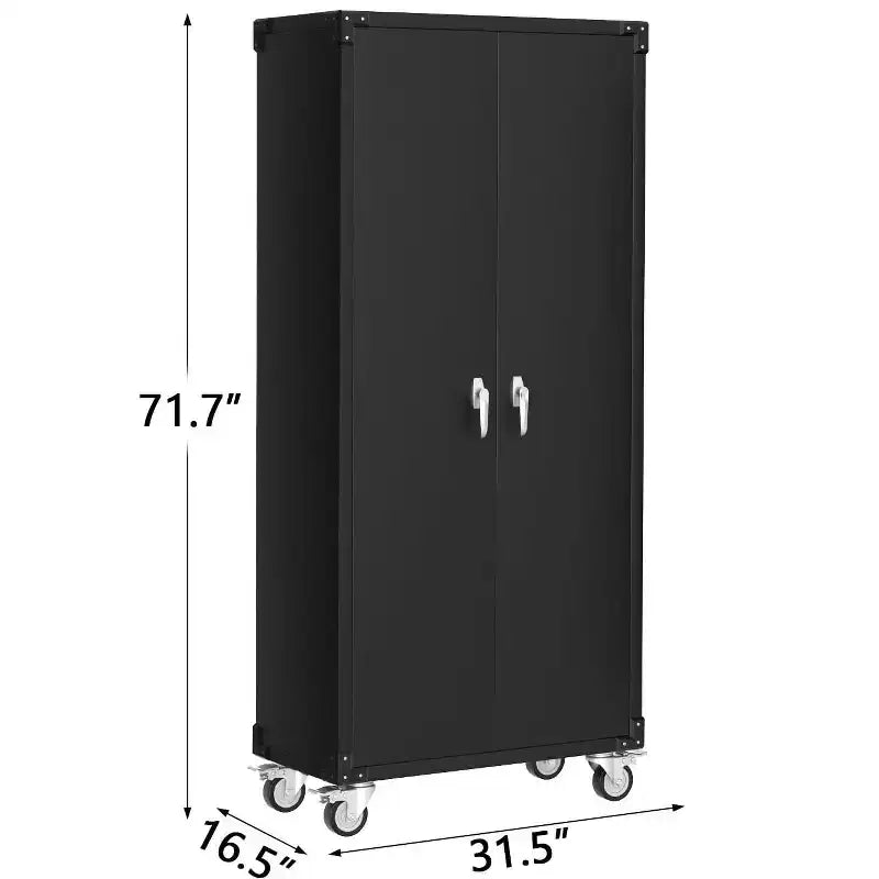 Armoire roulante verrouillable de 183 cm, rangement de garage robuste pour atelier/entrepôt - Conception de porte perforée, armoire mobile en acier (noir)