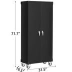 Armoire roulante verrouillable de 183 cm, rangement de garage robuste pour atelier/entrepôt - Conception de porte perforée, armoire mobile en acier (noir)