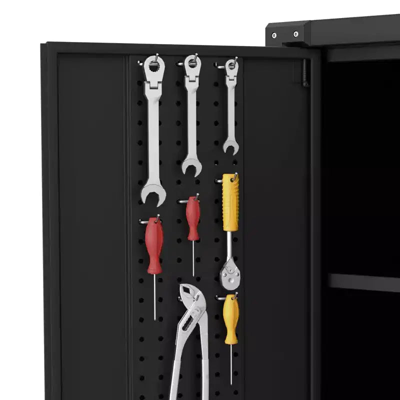 Armoire roulante verrouillable de 183 cm, rangement de garage robuste pour atelier/entrepôt - Conception de porte perforée, armoire mobile en acier (noir)