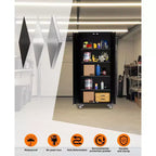 Armoire roulante verrouillable de 183 cm, rangement de garage robuste pour atelier/entrepôt - Conception de porte perforée, armoire mobile en acier (noir)