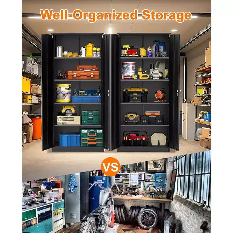 Armoire roulante verrouillable de 183 cm, rangement de garage robuste pour atelier/entrepôt - Conception de porte perforée, armoire mobile en acier (noir)