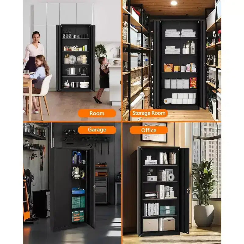 Armoire roulante verrouillable de 183 cm, rangement de garage robuste pour atelier/entrepôt - Conception de porte perforée, armoire mobile en acier (noir)