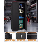 Armoire roulante verrouillable de 183 cm, rangement de garage robuste pour atelier/entrepôt - Conception de porte perforée, armoire mobile en acier (noir)