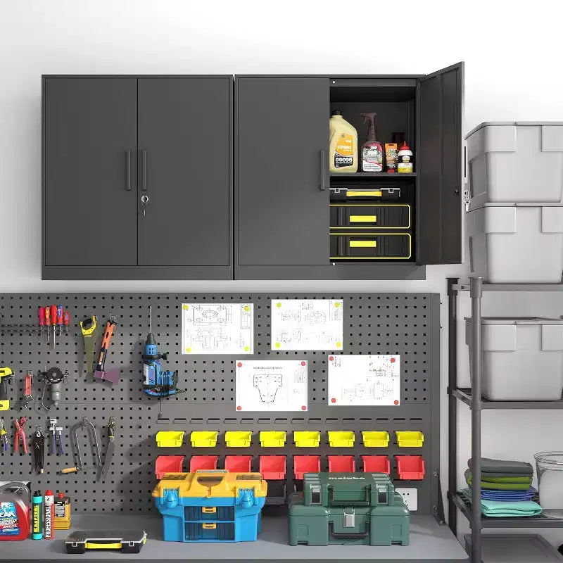 Armoire roulante verrouillable de 183 cm, rangement de garage robuste pour atelier/entrepôt - Conception de porte perforée, armoire mobile en acier (noir)