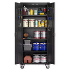 Armoire roulante verrouillable de 183 cm, rangement de garage robuste pour atelier/entrepôt - Conception de porte perforée, armoire mobile en acier (noir)