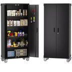 Armoire roulante verrouillable de 183 cm, rangement de garage robuste pour atelier/entrepôt - Conception de porte perforée, armoire mobile en acier (noir)