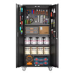 Armoire roulante verrouillable de 183 cm, rangement de garage robuste pour atelier/entrepôt - Conception de porte perforée, armoire mobile en acier (noir)