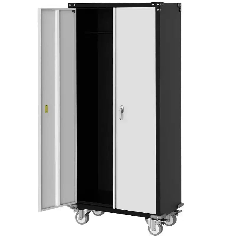 Armoire roulante verrouillable de 183 cm, rangement de garage robuste pour atelier/entrepôt - Conception de porte perforée, armoire mobile en acier (noir)