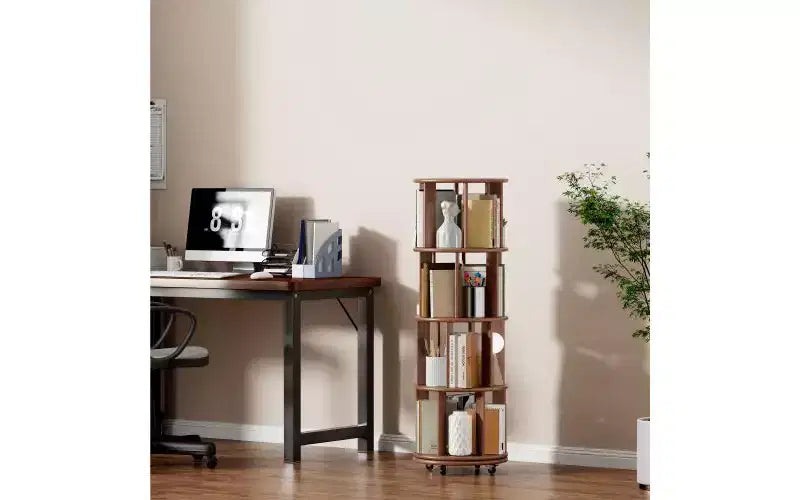 Bibliothèques rotatives TUYOHW avec roulettes, rondes, pivotantes, tour de bibliothèque, étroites et hautes, bibliothèques en bois massif pour petits espaces, bureau, noyer