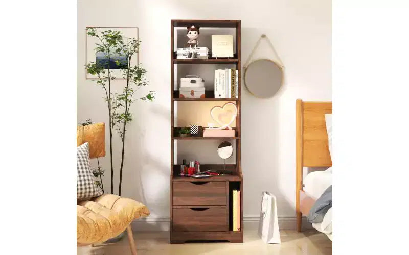 TUYOHW Étagères Modernes à 4 Niveaux avec 2 Tiroirs, Grande Capacité de Rangement, Bibliothèques pour Salon, Bureau à Domicile